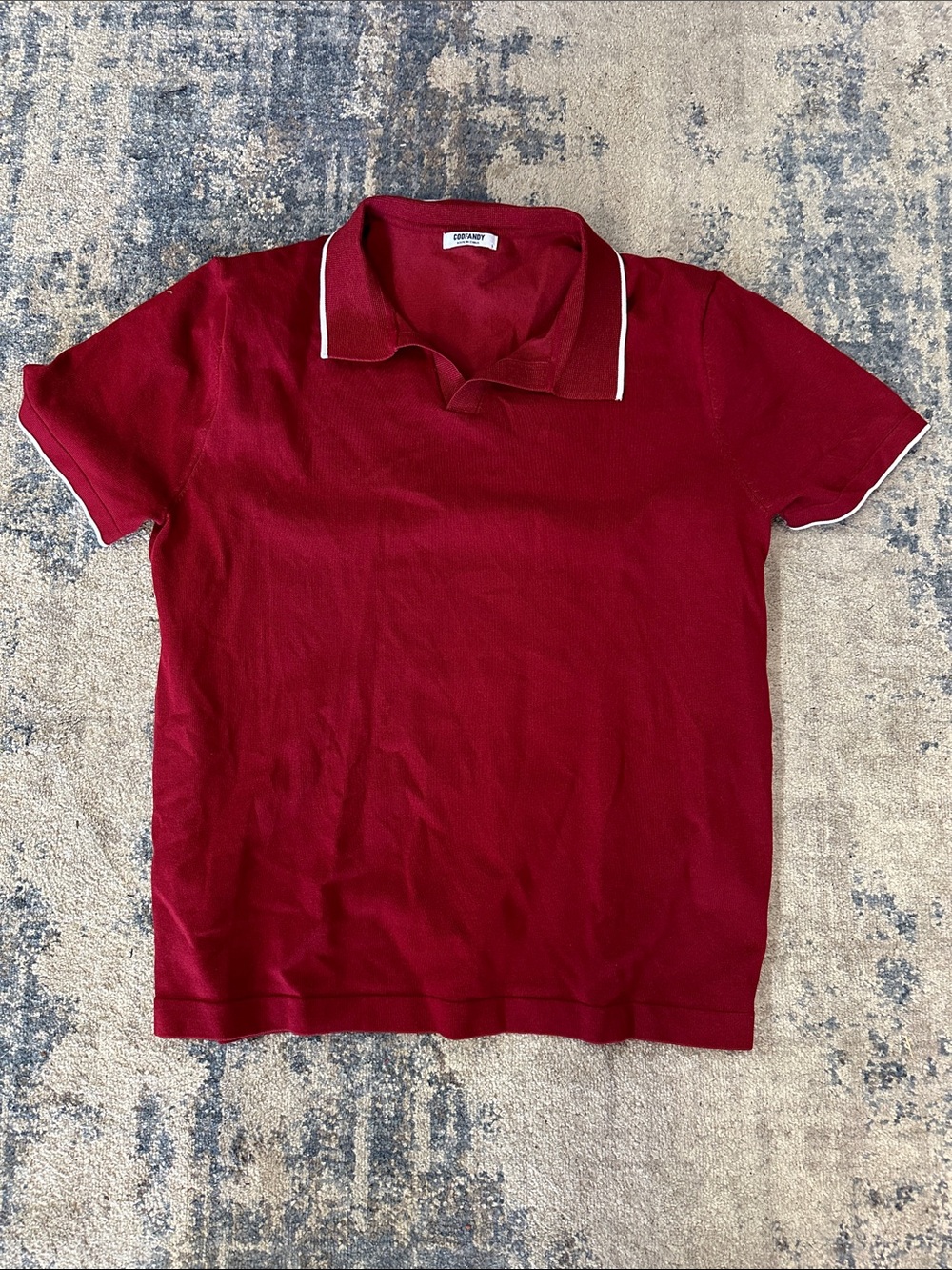 Coofandy Men's Maroon Polo Shirt with White Trim